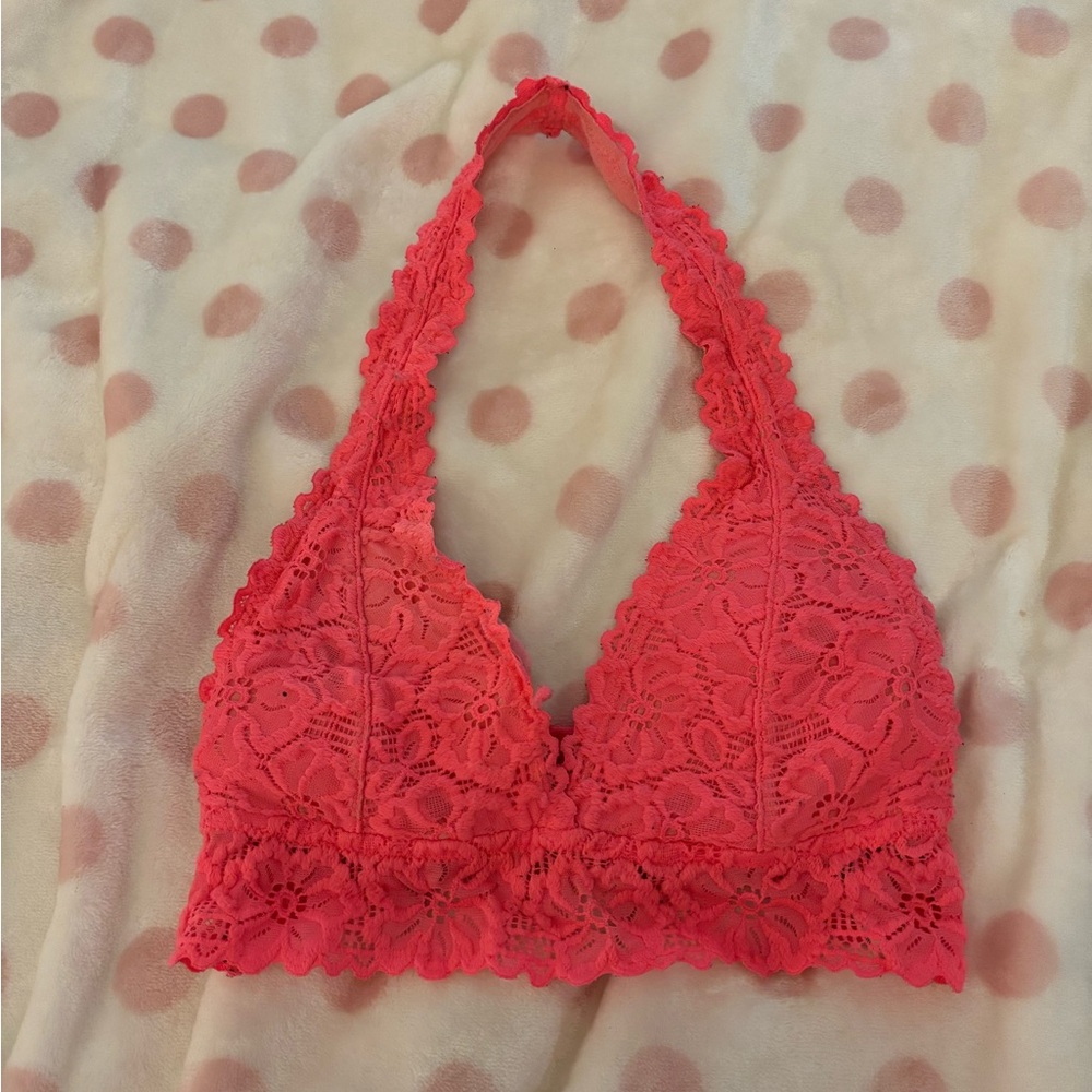 Lace Halter Bralette in Coral Pink - Women Intimates & Sleepwear